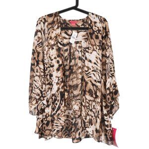 Sunny Leigh Cardigan L Womens NEW Brown Leopard Print Sheer Layer